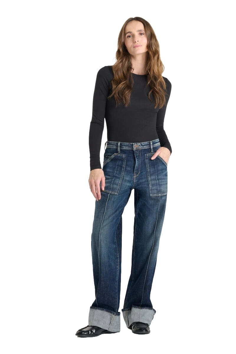 Blaue Damen Jeans mit weitem Bein und breitem Umschlag von Le Temps des Cerises
