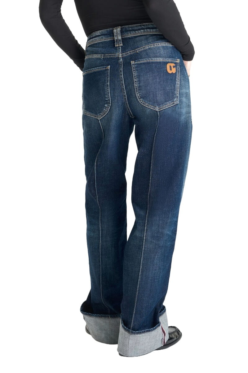 Blaue Damen Jeans mit weitem Bein und breitem Umschlag von Le Temps des Cerises