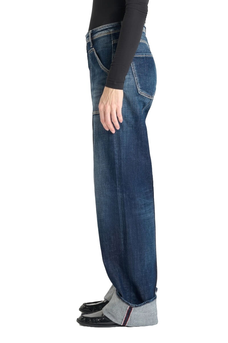 Blaue Damen Jeans mit weitem Bein und breitem Umschlag von Le Temps des Cerises