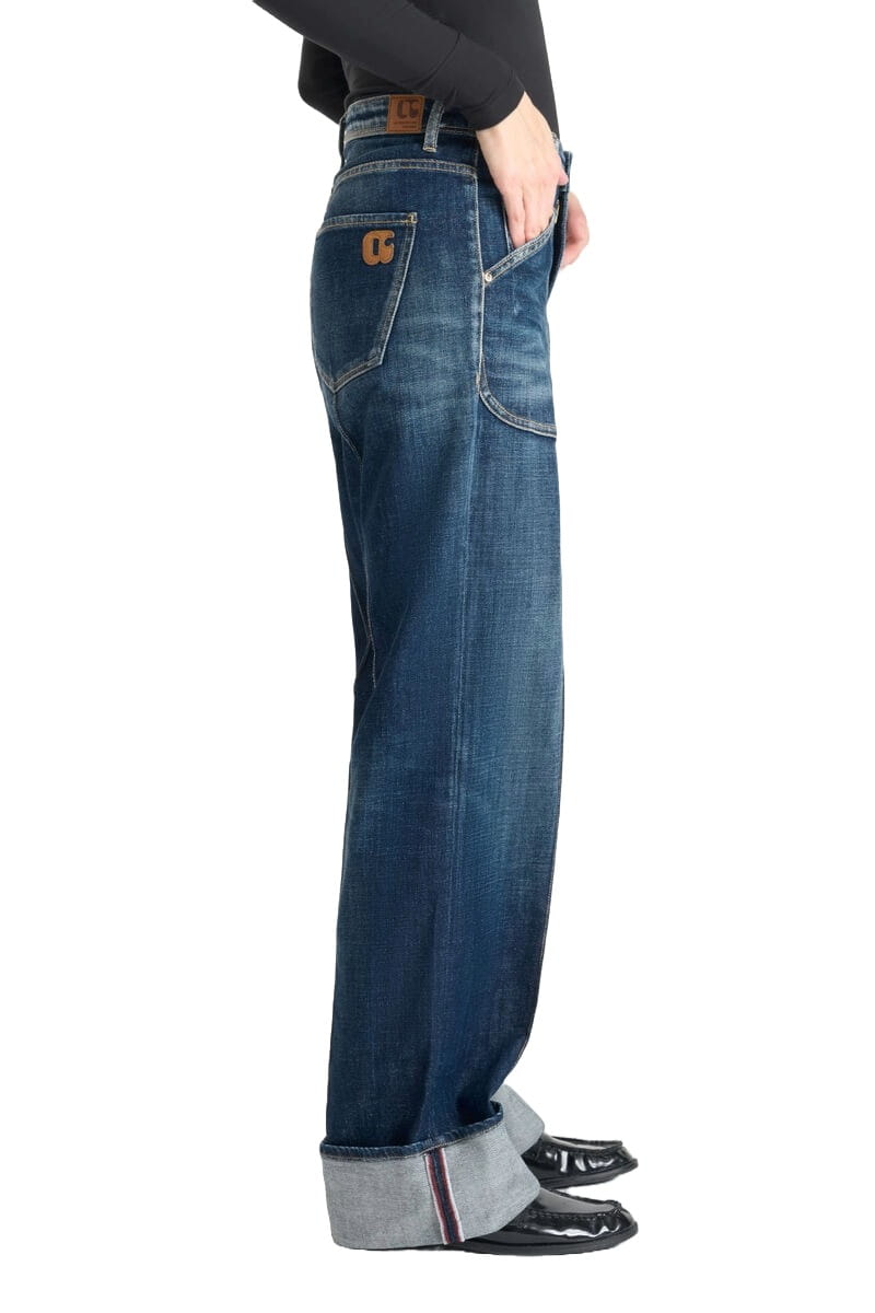 Blaue Damen Jeans mit weitem Bein und breitem Umschlag von Le Temps des Cerises