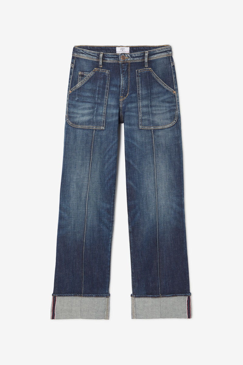 Blaue Damen Jeans mit weitem Bein und breitem Umschlag von Le Temps des Cerises