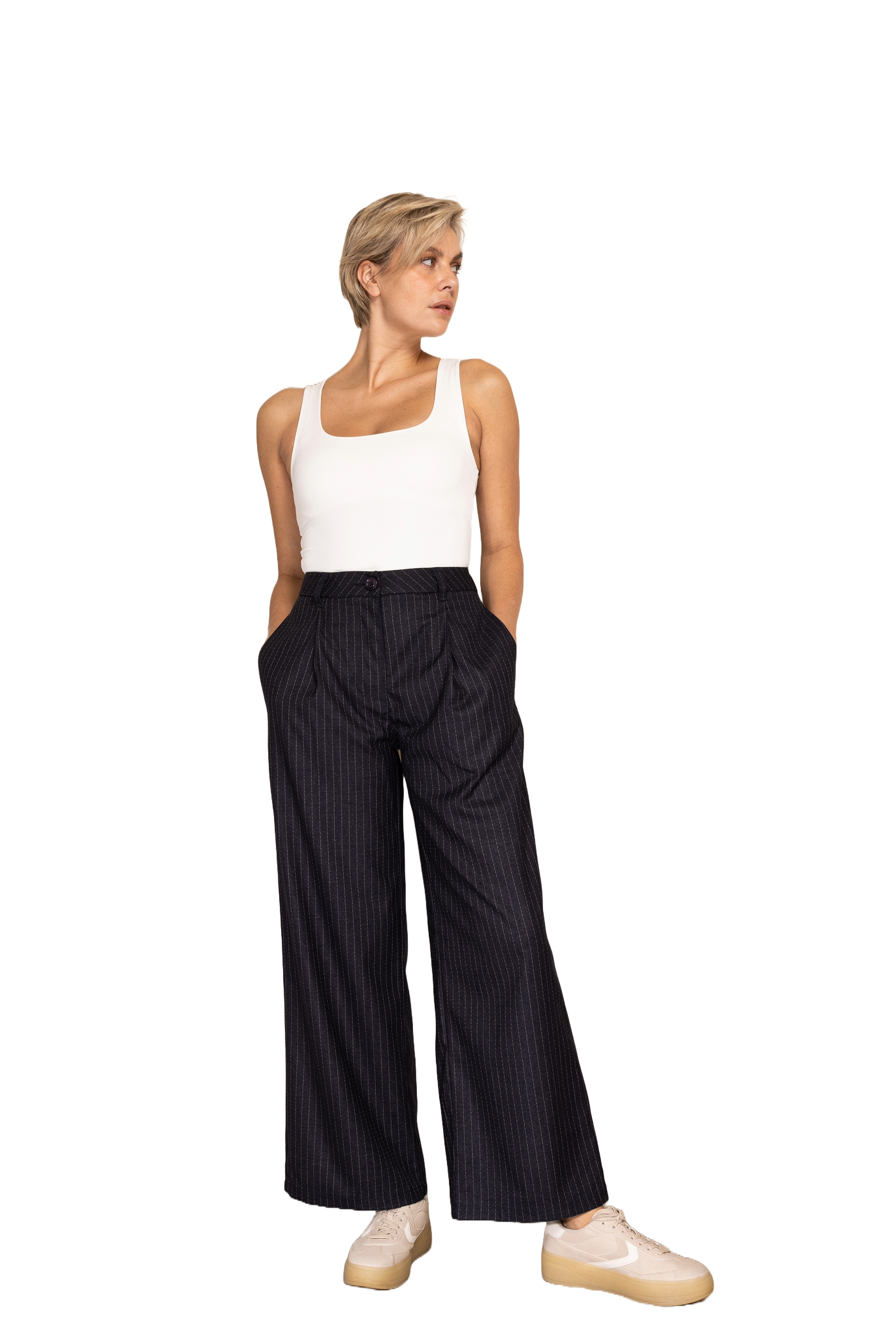 Marlene Damen Hose mit weitem Bein und Nadelstreifen in grau von Zhrill