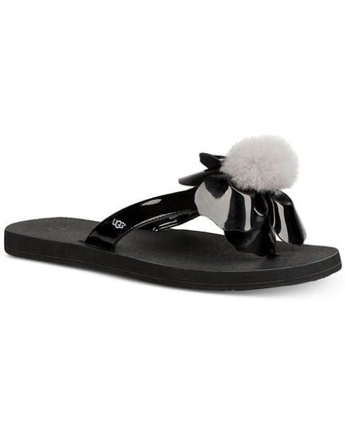 UGG Poppy Damen Zehentrenner mit Fellbommel black