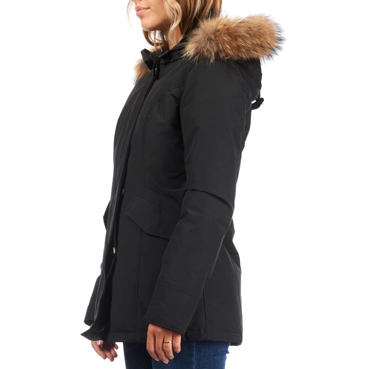 Airforce 2 Pocket Classic Parka Polyester Damen Jacke schwarz mit Fellkragen